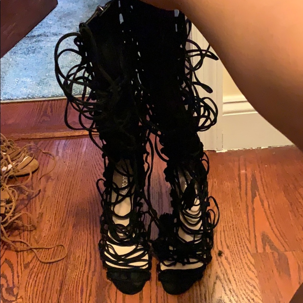 Black straps calf length Public Desire heels